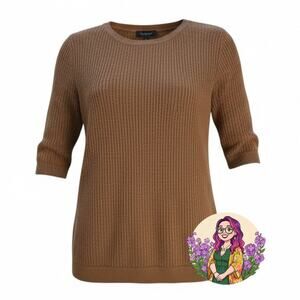 The Limited Brown Ribbed Knit Sweater 3/4 Sleeve Womens Large Office Career